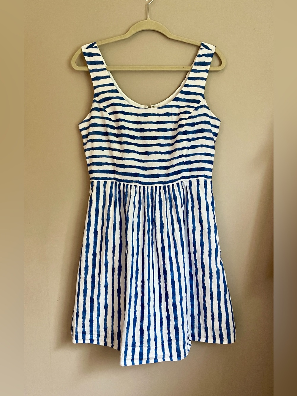 Vineyard Vines Painted Stripe Blue/ White Sleeveless Cotton-Linen Mini Dress 8